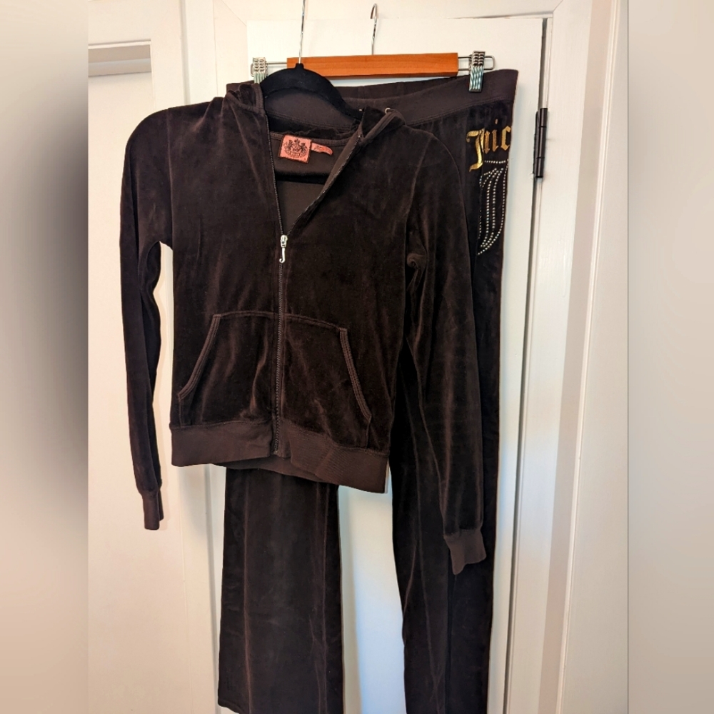 Juicy Couture velour tracksuit, dark brown, jacket size M, pants size L